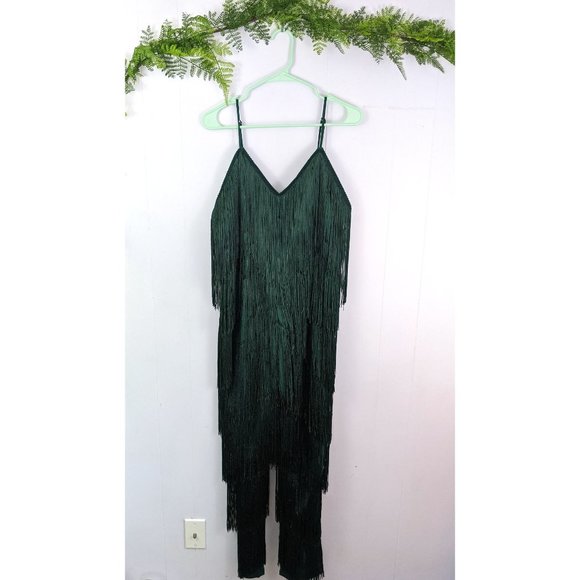 ❌ SOLD / Green Tassel Plunge Jumpsuit - Picture 5 of 9